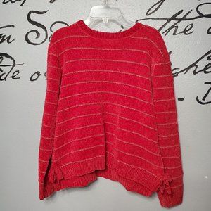 Girls Jessica Simpson Red and Gold Striped Chenille Sweater, YXL